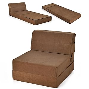 Sofá cama de suelo con funda extraíble, silla plegable tapizada para sala de estar, dormitorio, oficina, color marrón