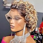 INSTASTYLE Ombre Blonde Pixie Cut Lace Front Wigs 6 inch Human Hair 13X1 Pixie Cut Short Curly Wigs HD Lace Front Wigs Plucked Pixie Curly Wigs for Black Women (6 Inch, 1B/27)