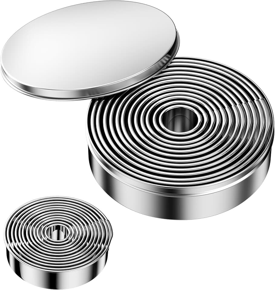 Set 12 Coppapasta Tondi In Acciaio Inox - Diametri Da 3 A 12 Cm | Con Scatola Metallica Per Riporo | Per Biscotti E Paste - Foto 8