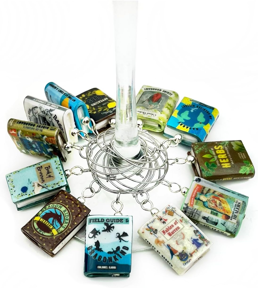 FOURTH WING Rebecca Yarros Clay Mini Book Wine Charms 12 Piece Set Violet Sorrengail Library Licensed Merch