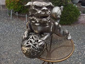 Amazon.co.jp: 【1Ma11O】玉獅子唐獅子置物像狛犬古玩古鉄｜鉄製