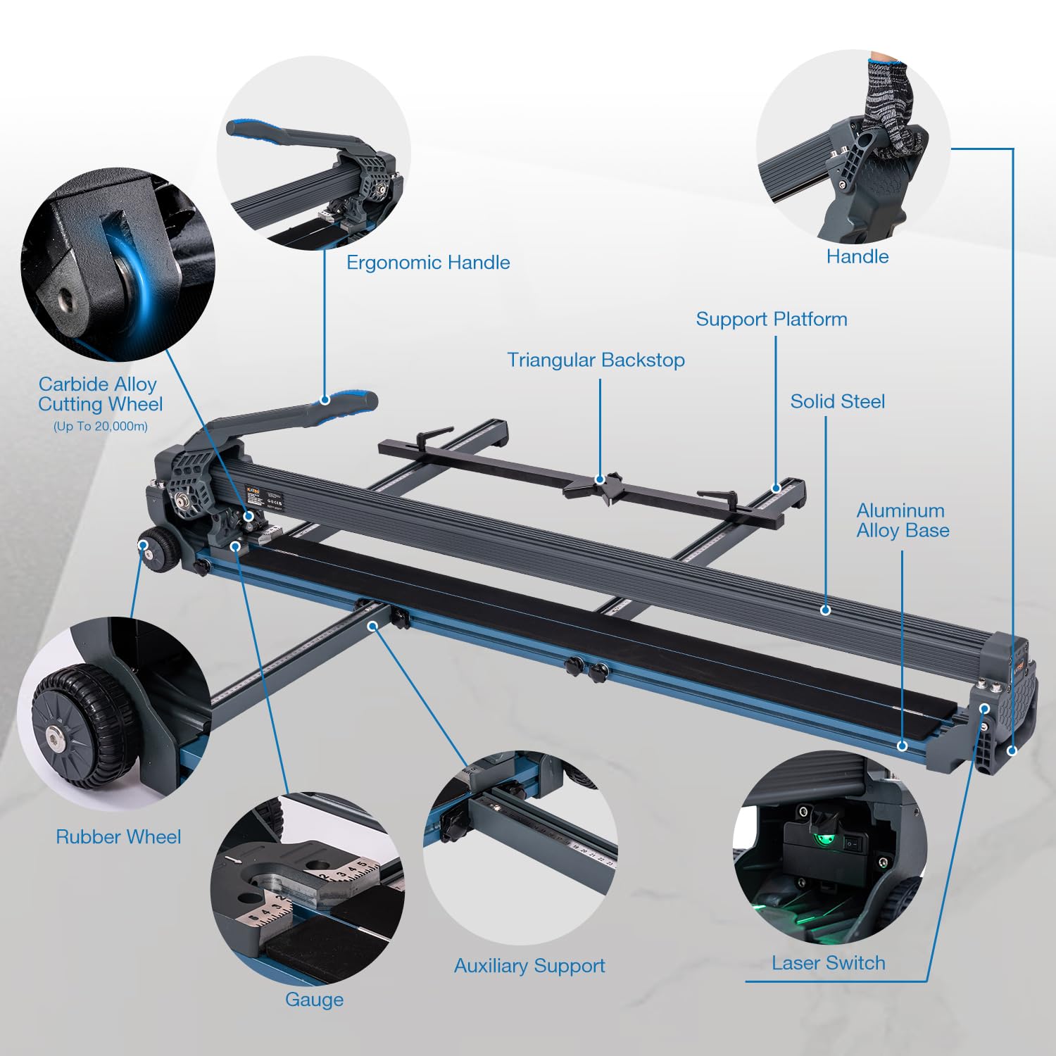 KATSU Tools Manueller Fliesenschneider 48" 1200 mm Hochpräziser Lasergeführter, Robuster Aluminiumlegierung mit Rädern, Keramik- und Porzellanböden und Wandfliesenschneidemaschine