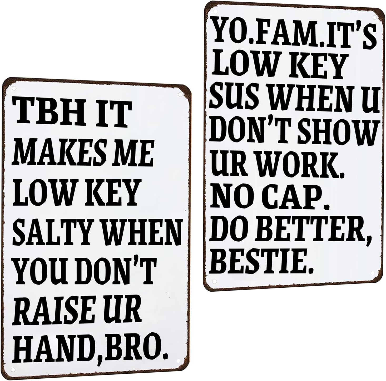 Student Teacher Gift Tin Sign 2 Pack:Funny Math/Science/Chemistry/History Class It's Low Key When U Don't Show Ur Work and Don't Raise Ur Hand for Classroom/Study Room/Home/Office Wall Decor 8x12 Inch