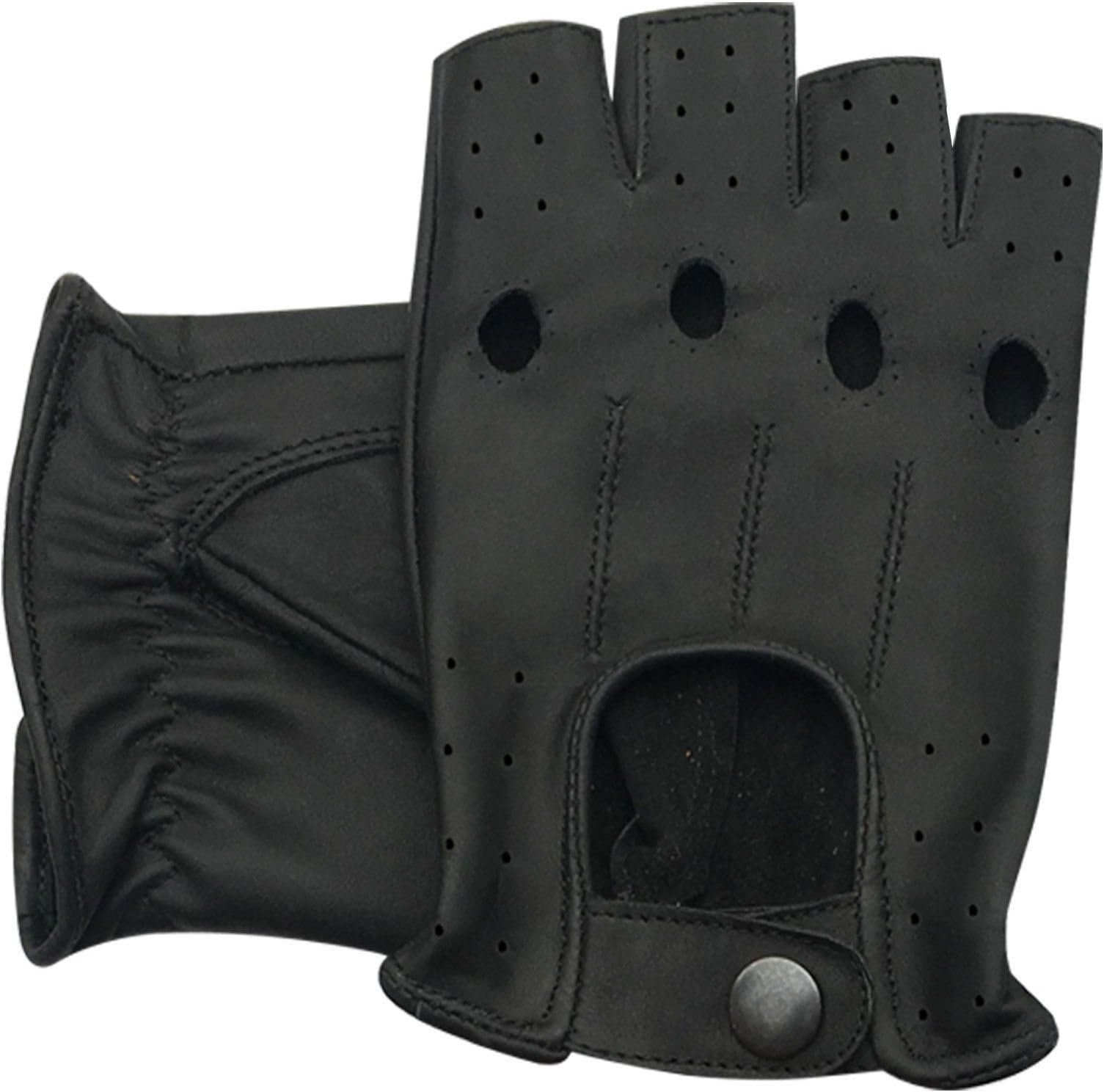 Half Finger Unisex Genuine Leather Driving Gloves Dress Fashion Dressing Winter Gloves (Medium, Black)