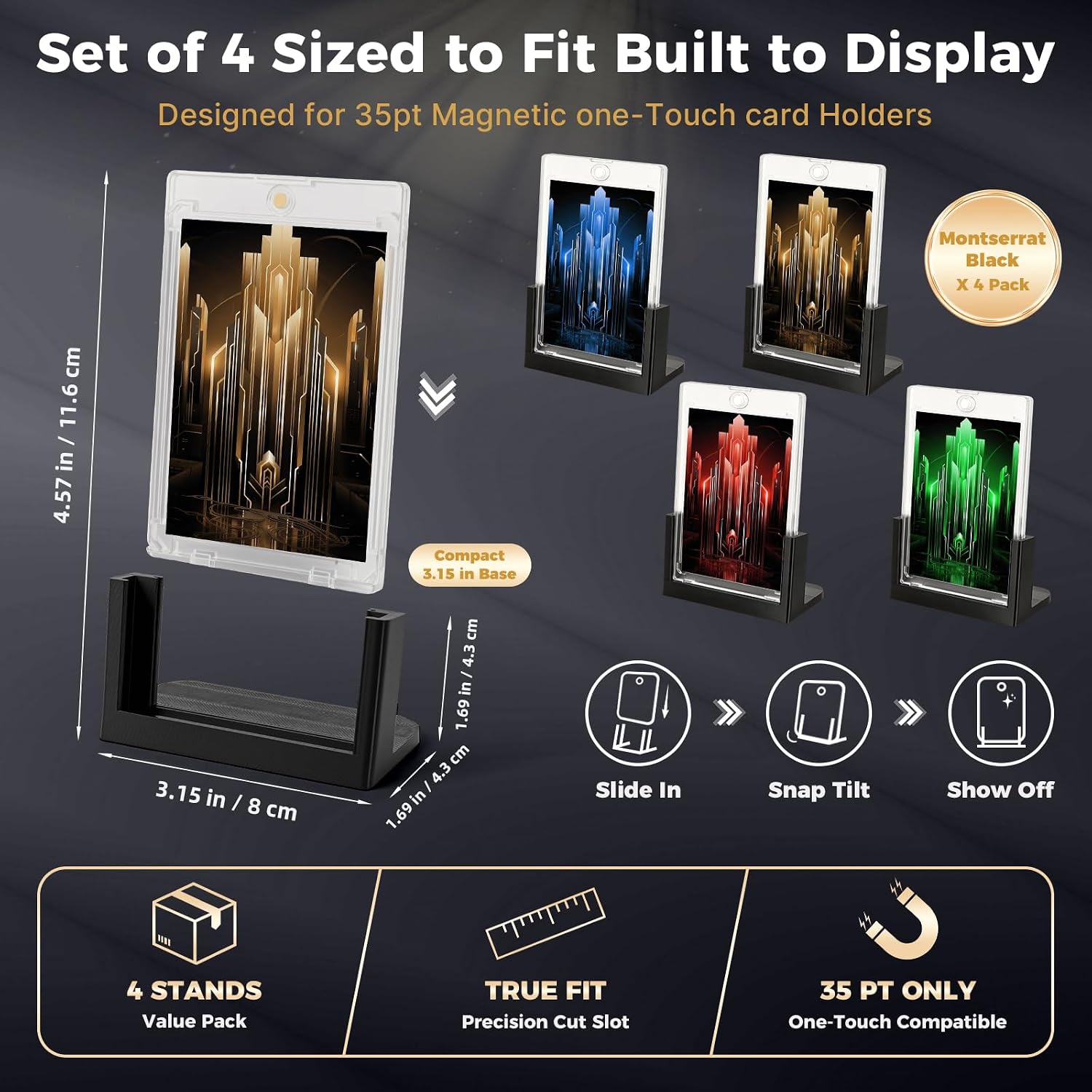 CELSOL 4-Pack Weighted Trading Card Display Stand for 35pt Magnetic Holder