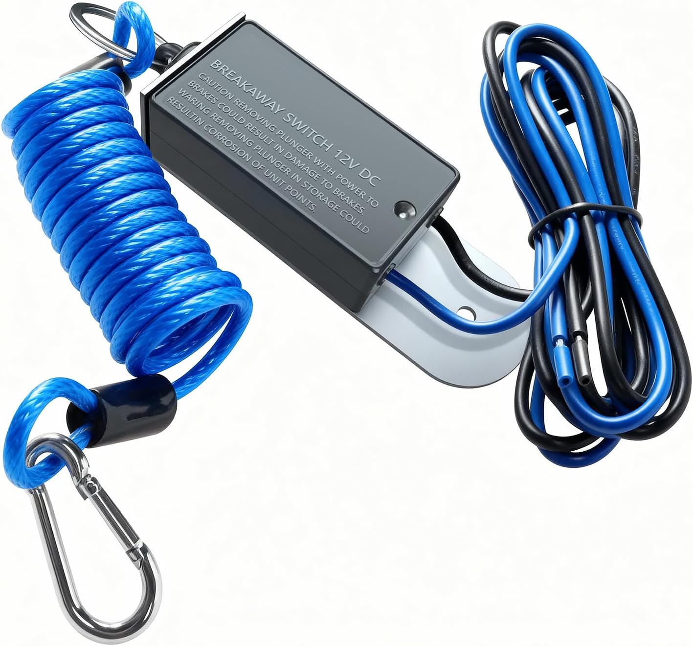 RV Breakaway Switch with 4ft Coiled Cable & Carabiner, 12V Trailer Emergency Brake Safety Switch, Sealed Electric Brake Activation Kit for Camper, Travel Trailer, Car Hauler