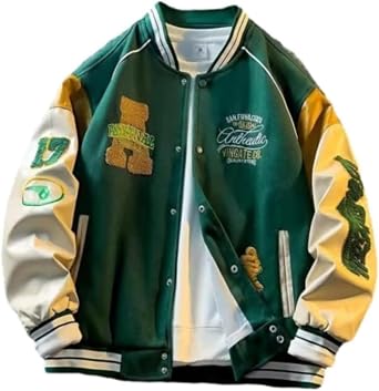 Men's Casual Fashion Trend Letter Printing Color Blocking Baseball Jacket Men's Spring and Autumn Retro Hip-hop College Style Jacket