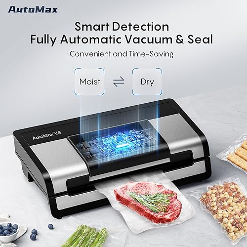 Miniatura 4 de Sellador al vacío totalmente automático, potente máquina selladora al vacío de alimentos de 95 Kpa, detección automática de seco y húmedo  Cortador