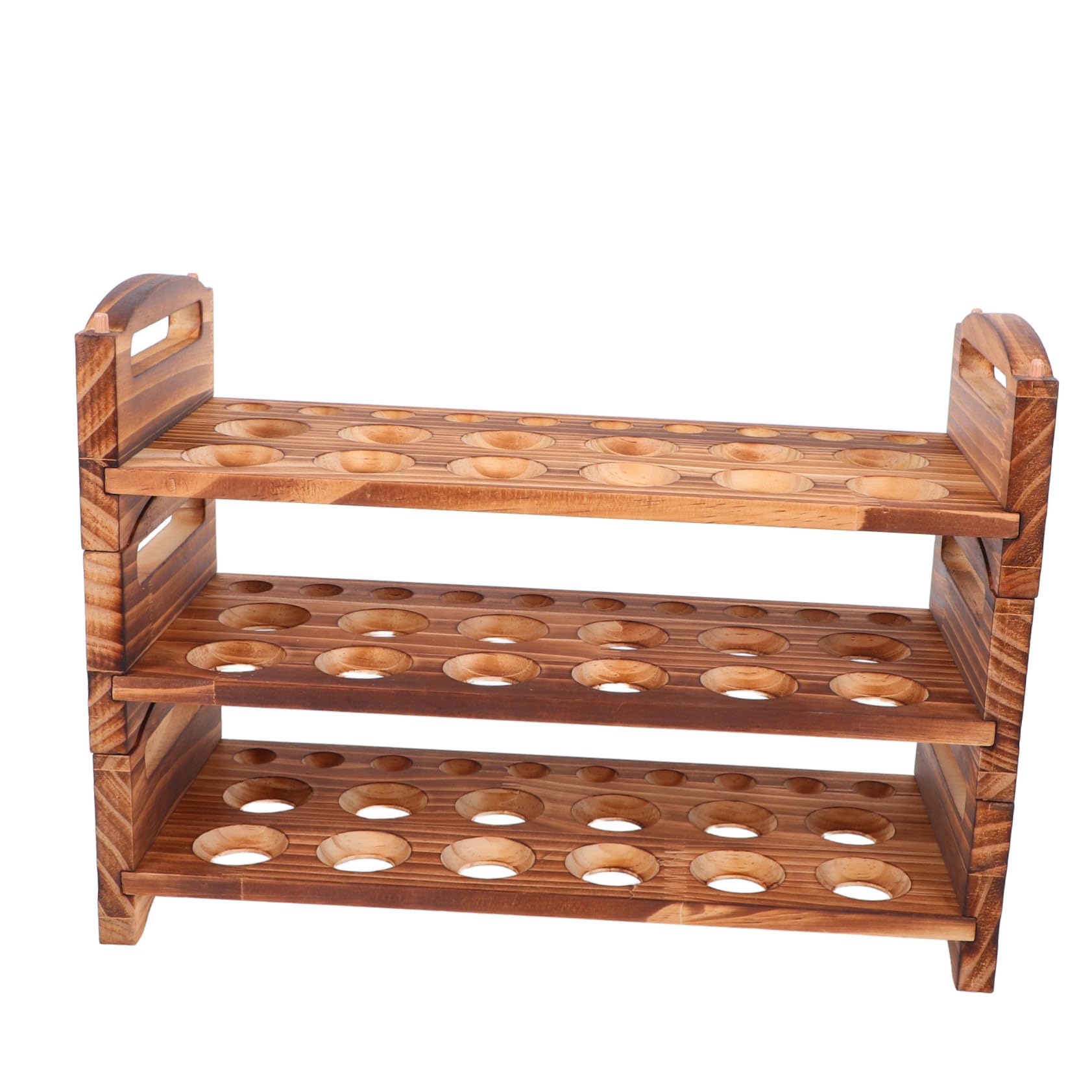 Soportes Apilables para Huevos de Madera Natural Organizador de Cocina Asa Estante Rústico para Huevos Frescos Encimera
