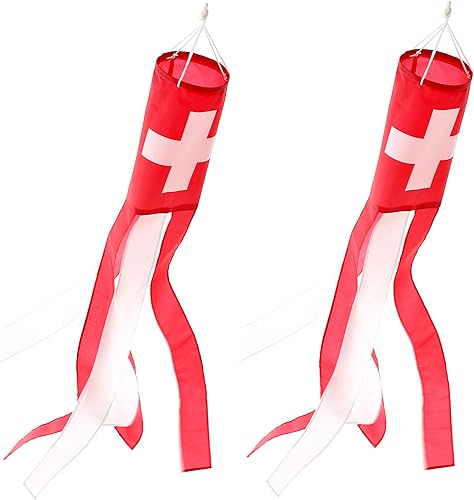 Miniatura 3 de Paquete de 2 calcetines de viento con bandera suiza para patio y jardín, para colgar en el porche delantero, impermeables, adecuados para todas las