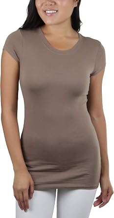 ToBeInStyle Womens Slim Fit Crew Neck Short Sleeve Longline Tee