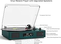 Vista 13 de Tocadiscos de vinilo con altavoces integrados de 3 velocidades, tocadiscos vintage con control de agudos y graves, conector de auriculares de 3.5mm