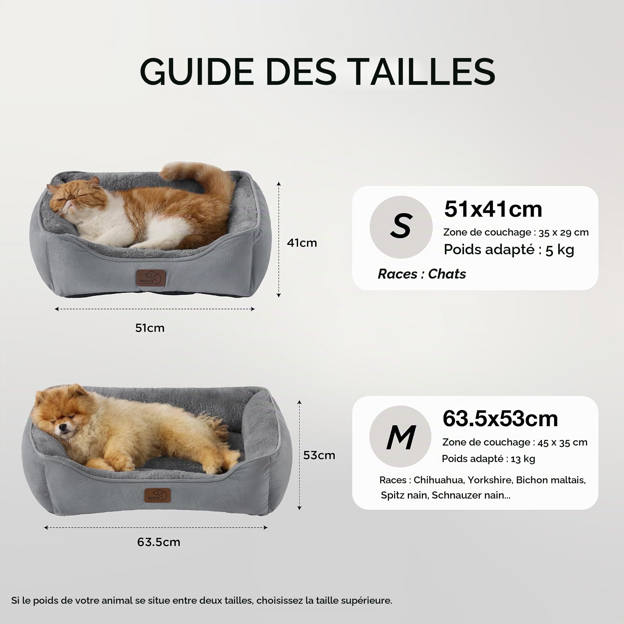 Bedsure Panier Chat Lavable Intérieur - 51x41 cm Lit Rectangulaire Lavable pour Petits Chiens et Animaux Domestiques avec Fond Anti-Dérapant pour Chatons et Chiots, Gris