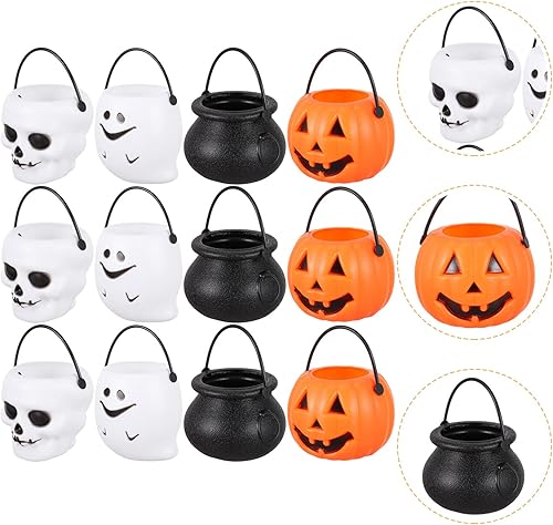 Miniatura 9 de Toyvian Cubo de mano de Halloween para Halloween, soporte para dulces de calabaza, cesta de dulces de Halloween, cubo de dulce o truco, contenedor