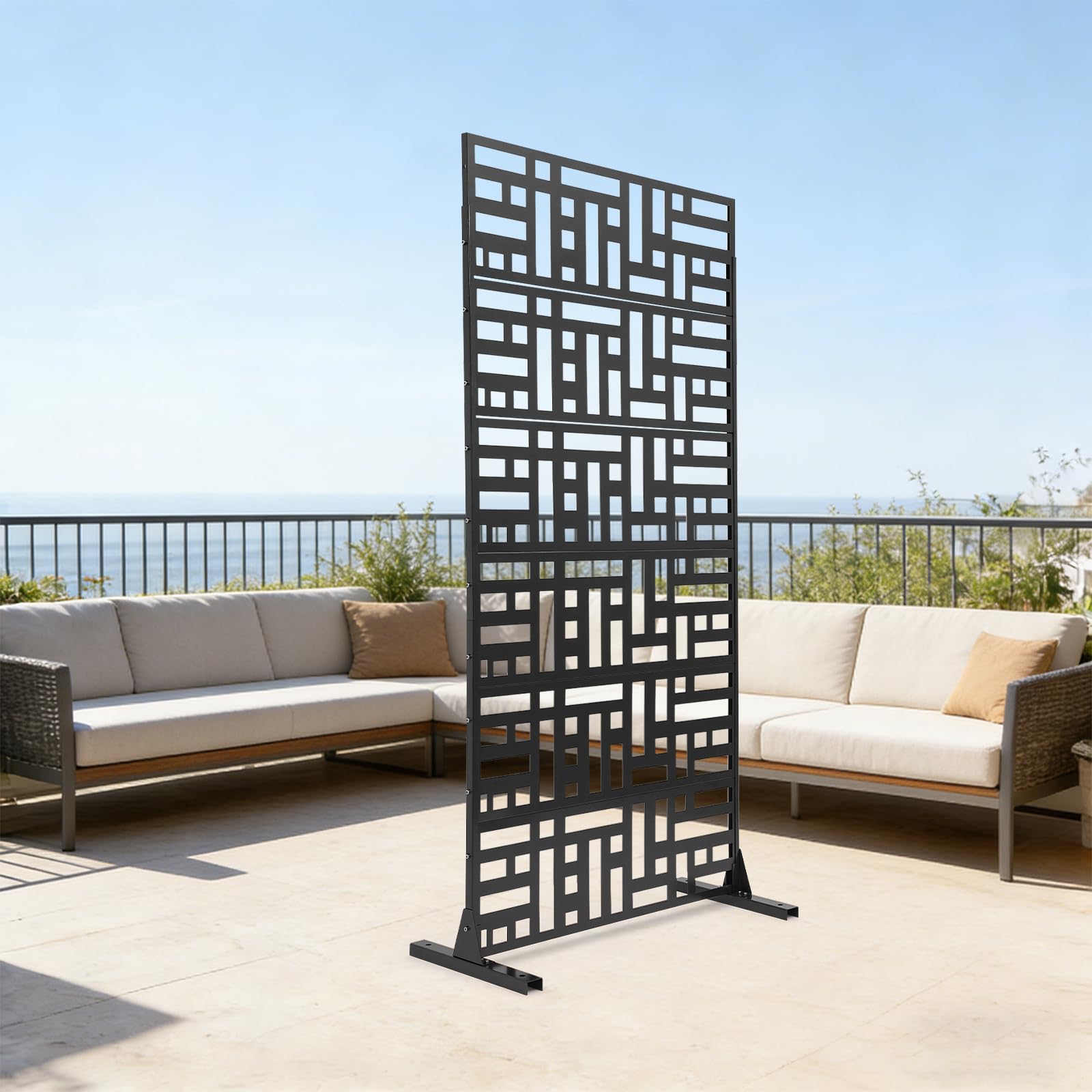 Brise-vue en métal pour extérieur, autonome, 6 panneaux, noir, jardin