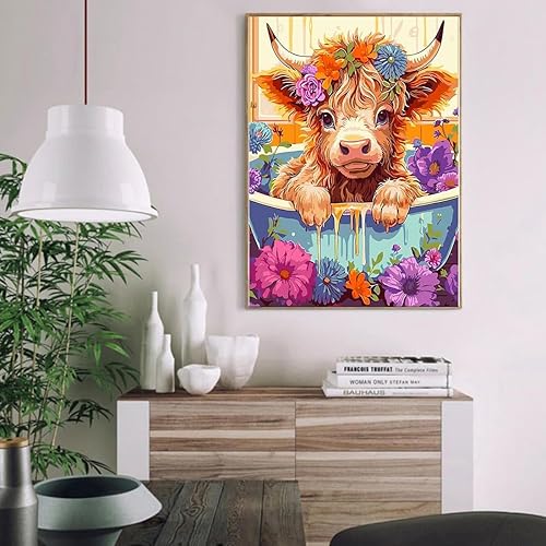 Miniatura 6 de SOTYIOO Kits de arte de diamantes para adultos. Kits de pintura de diamantes para adultos, bañera, toro, taladro completo, arte de gemas redondas,