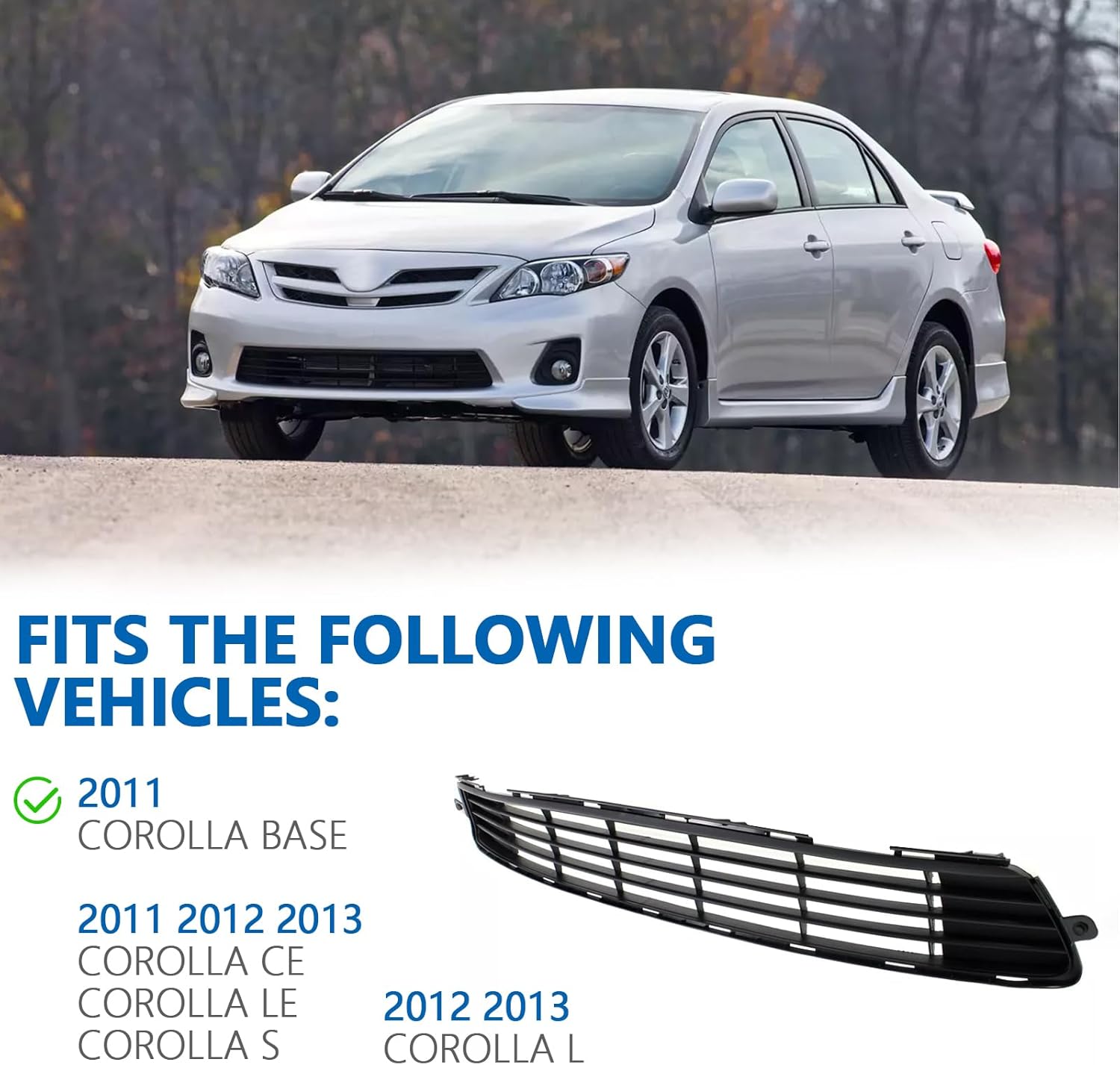 PERFIT LINER Front Bumper Lower Grille Grill 2011 2012 2013 Compatible With TOYOTA Corolla Direct Replacement Parts Primed Black TO1036125 5311202280