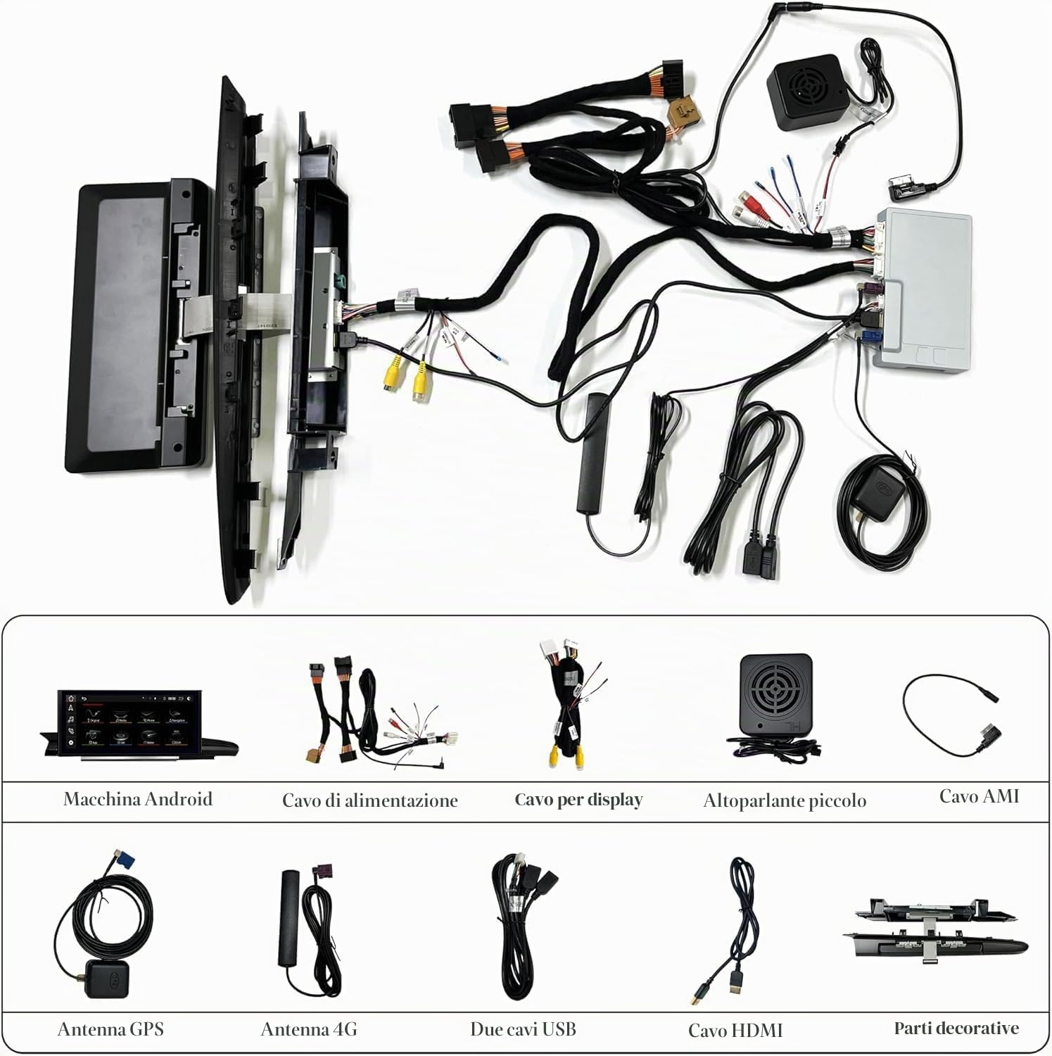 Kit di retrofit stereo Android 13 per Audi MIB2 A6 C7 A7 4G8 aggiornamento touch screen 12,3 pollici, wireless CarPlay e Android Auto, navigazione GPS, Spotify, Waze, Netflix