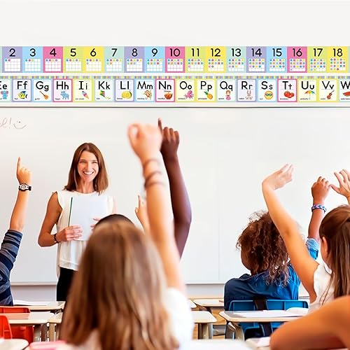 Miniatura 9 de OUNENO Juego de tablones de anuncios de línea del alfabeto, números ABC 0-20, decoraciones de pared para preescolar, jardín de infantes, primaria,