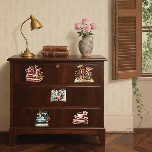 Vista 4 de GLOBLELAND 3 hojas de transferencia de flores vintage para muebles, 6 x 12 pulgadas, libro y hongos frotados en transferencia, autoadhesivos, arte