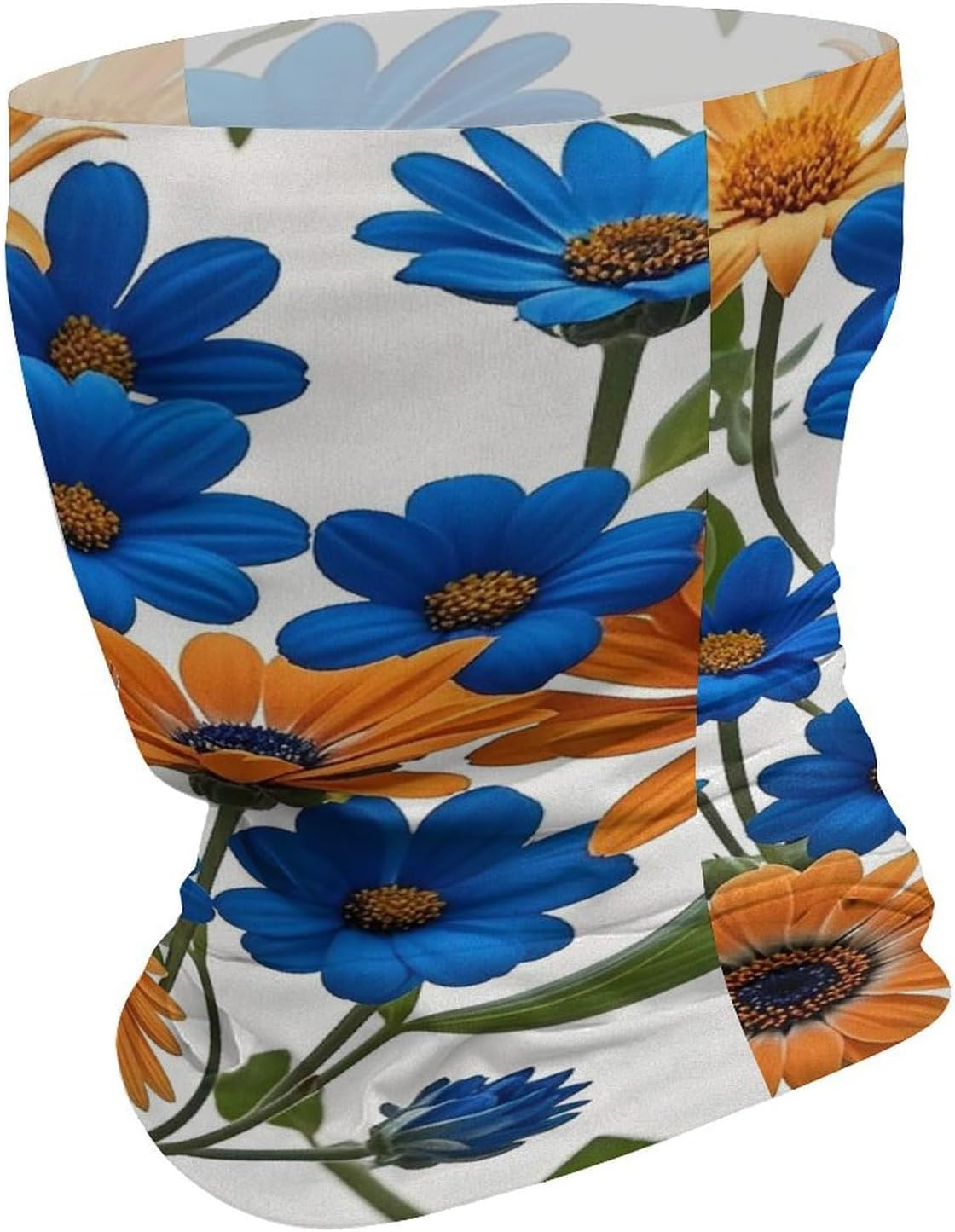 Blue And Orange Flowers on White Background Neck Gaiter Warmer Face Cover Scarf Fashion Windproof Face Cover Winter Balaclava Sun Cooling Scarf Gator Cover Reusable Bandana Scarf for Men Women image 3