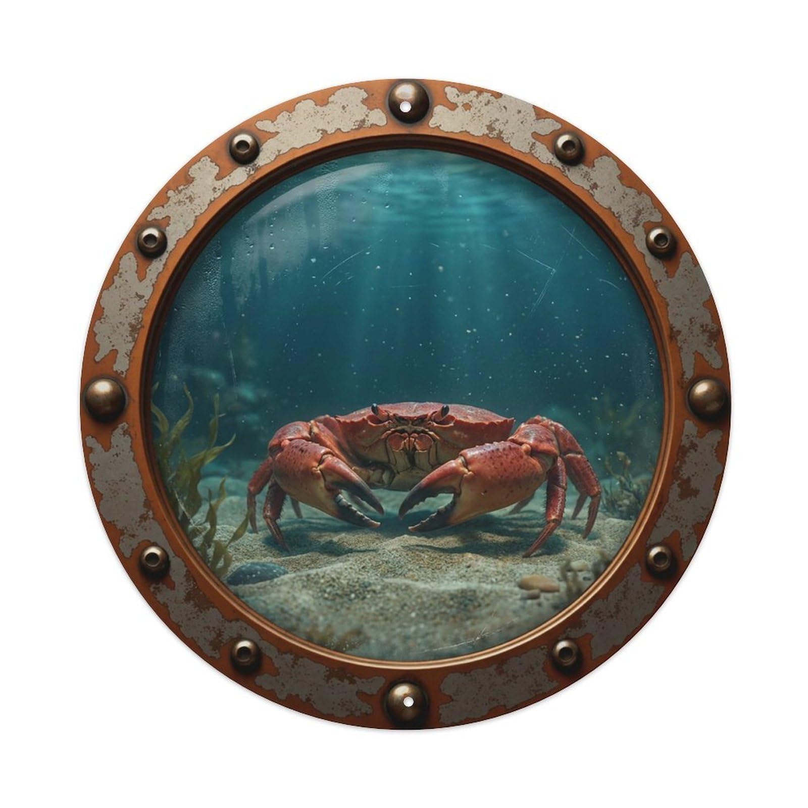 Gead 8X8inch Style Vintage Porthole Crab Nautical Window View Metal Tin Sign