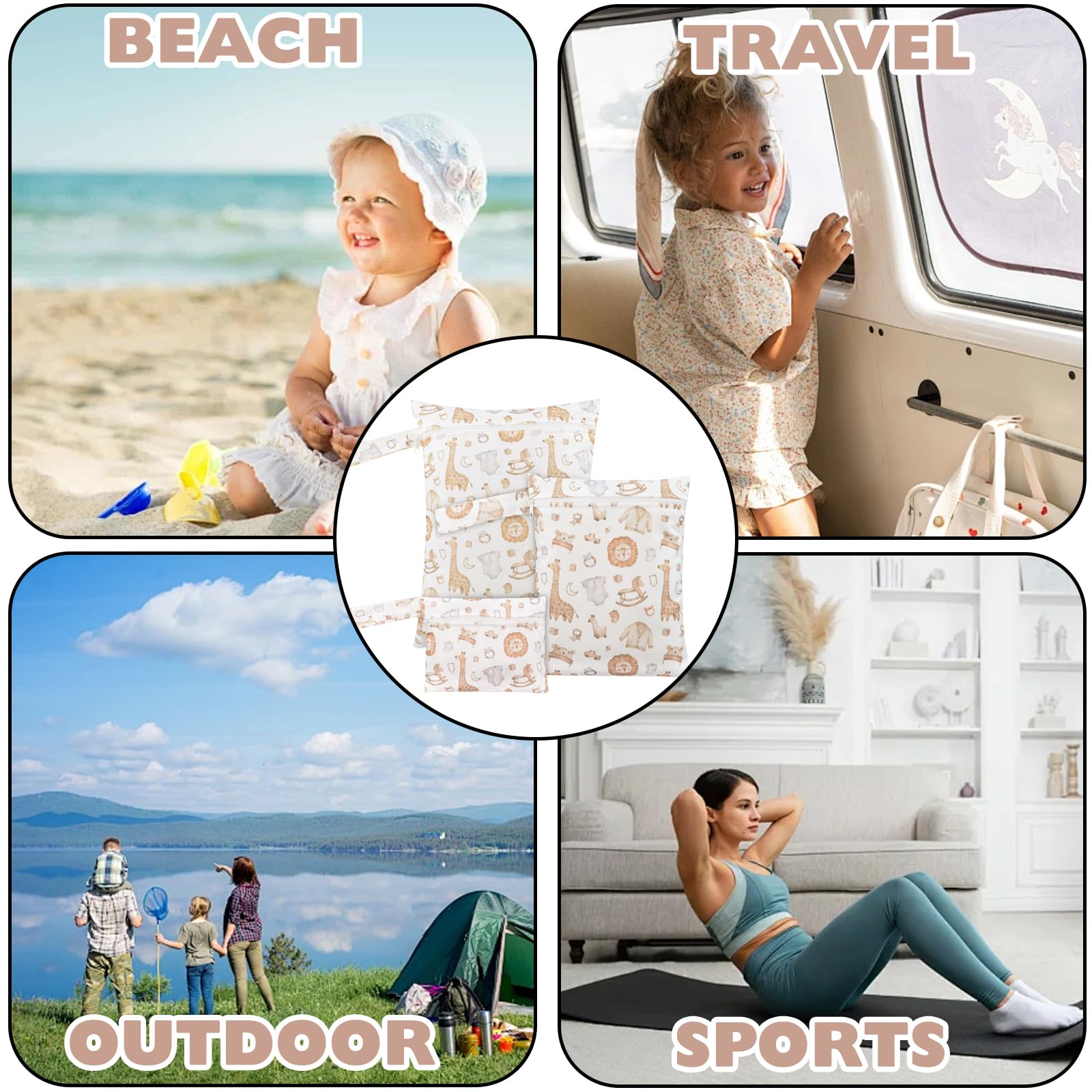 3 Pièces Sac a Couches Bebe, Sac à Couche Lavable, Sacs Couche en Tissu, Réutilisable Pochette Humide et Sèche, Wetbag à Fermeture Eclair Etanche pour la Natation Camping Voyage Fitness Plage