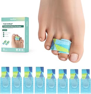 Welnove Hammer Toe Straightener Splints - 8 Pack Patterned Toe Wraps for Crooked Curled Bent Toes - Women Comfort Corrector Multi-Size