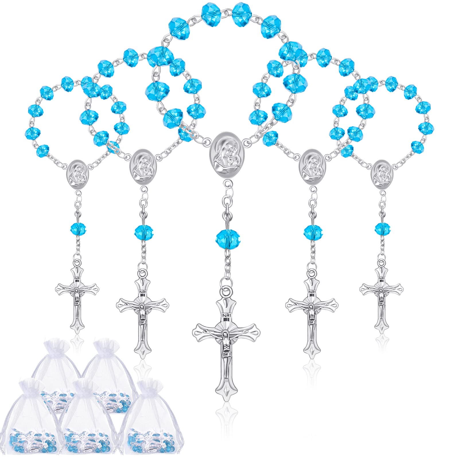 Yinkin 30 Pieces Baptism Rosary Catholic Mini Rosaries Baptism Favors for Guests Party Favors Rosary Beads for Baptism with 30 Pcs Organza Bags for Christening Weddings First Communion Gift, Metal,