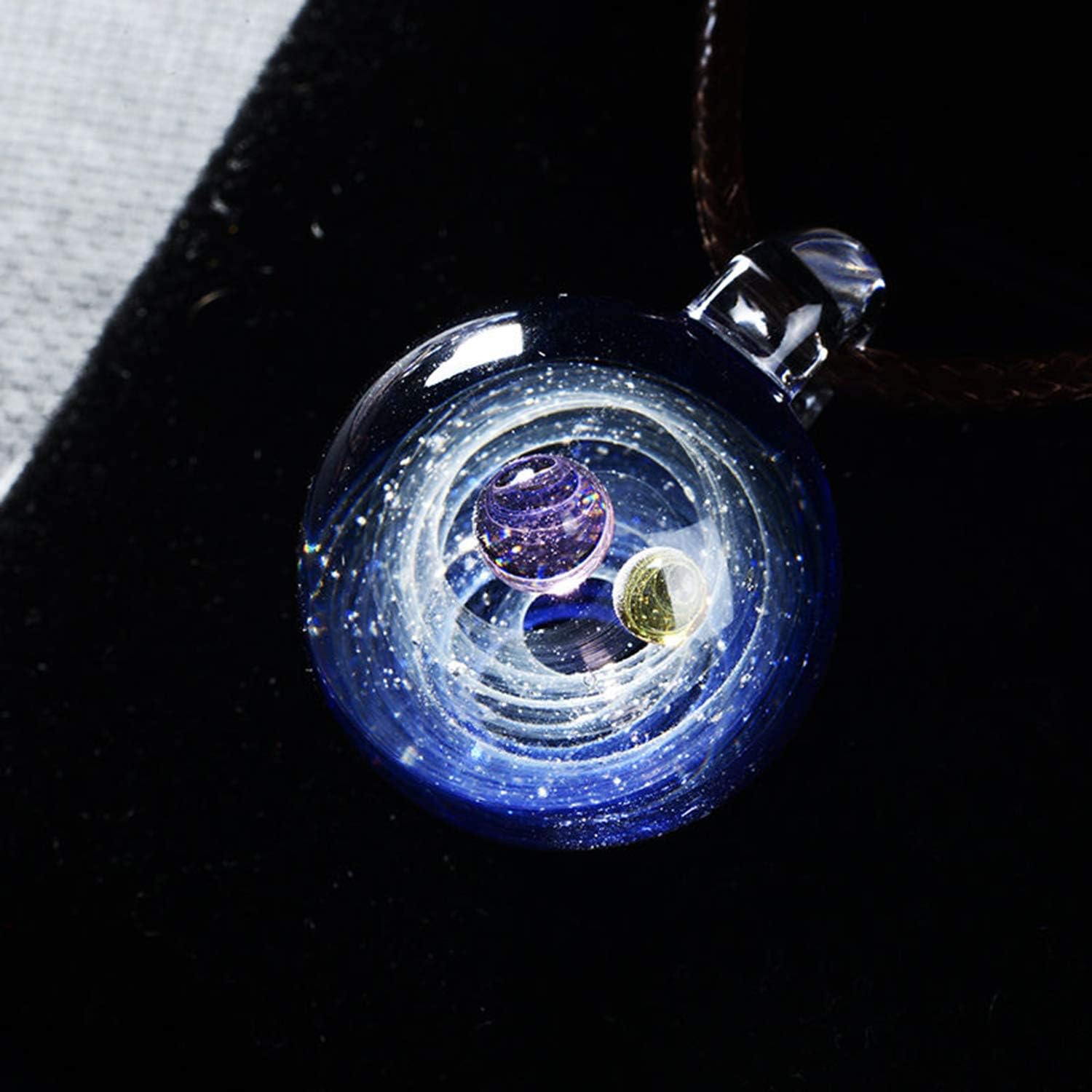 Double-Sided Galileo Square Glass Necklace, Universe Galaxy Nebula Space Double-Sided Glass Pendant Bracelet Gift Glass Nebula Universe Memory-A