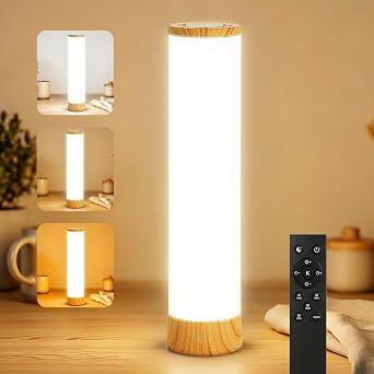 Light Therapy Lamp, 15,000 Lux Sun Lamp with Remote, Large 12.7" Full Spectrum UV-Free Happy Lamp with Stepless Color Temperatures and Dimming, 4 Timers for Home & Office, Wood Grain