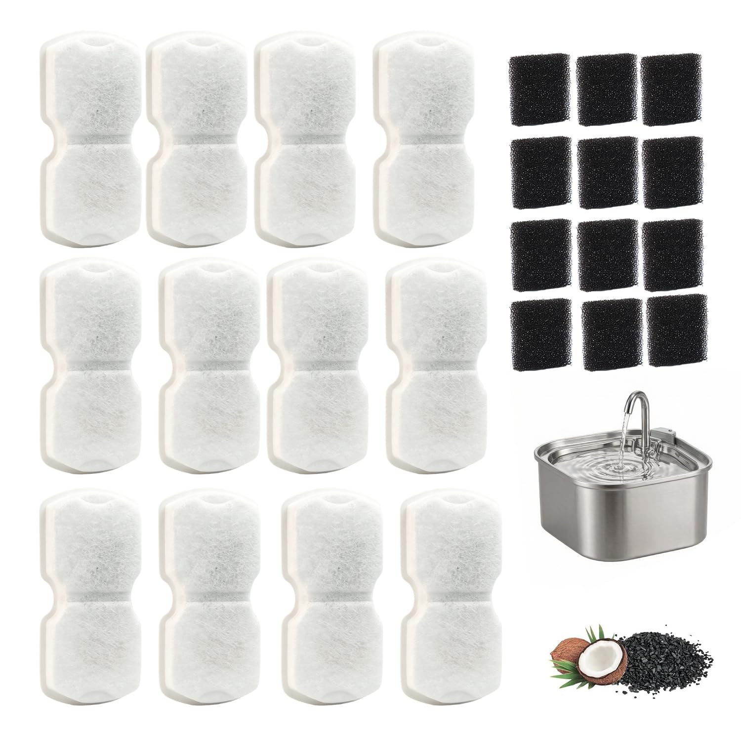 24Pcs Pet Water Fountain Filters for S11 Stainless Steel Cat Water Fountain