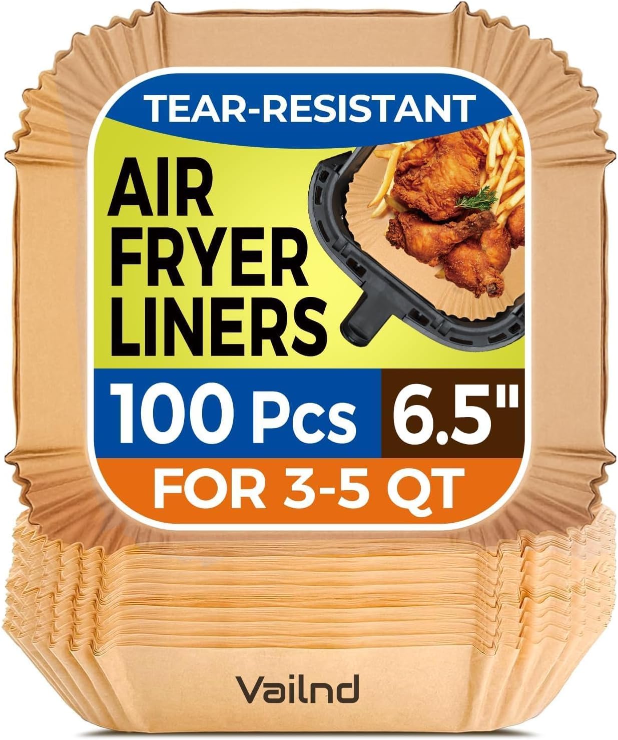 vailnd 100PCS Air Fryer Paper Sheets, Disposable Liner for Microwave, Oil-Proof Air Fryer Parchment for Frying, Baking, Cooking, Roasting and Microwave (100 Square Air Paper)