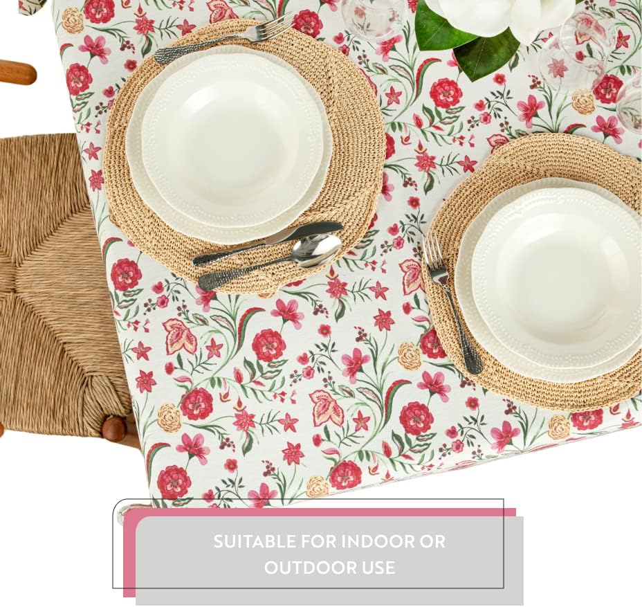 English Home Rectangular Tablecloth with Tassel Floral Print Washable Table Cloth Dining Table Cover for Kitchen Birthday Picnic Thanksgiving 150x220 cm, Pink