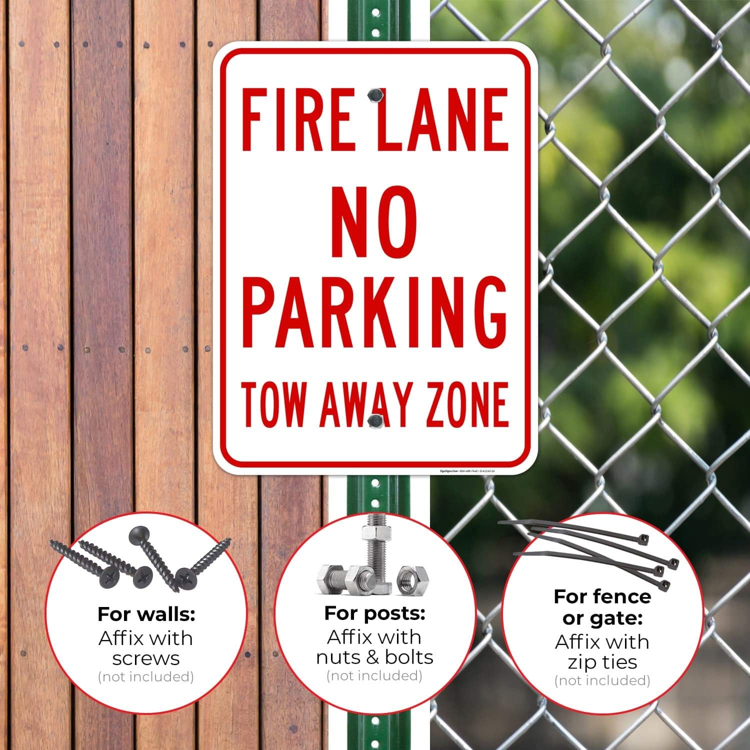Fire Lane No Parking Tow Away Zone Sign, 18x24 Inches, Rust Free .063 Aluminum, Fade Resistant, Easy Mounting, Indoor/Outdoor Use, Made in USA