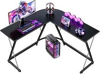 ODK L Shaped Gaming Desk, 120×120 cm Corner Computer Desk for Gaming, Home, Office, Carbon Fibre Black