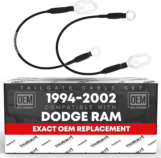 T1A Tailgate Support Cable Strap Set, Rear Left & Right - Compatible with 1994-2009 Dodge Ram 1500, 94-09 Ram 2500, 94-09 Ram 3500 - Metal 18-1/8" Long - OEM 55345124AB, 55345125AB, F37Z-1023342-A-MT