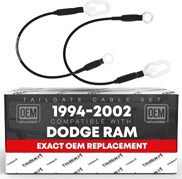 T1A Tailgate Support Cable Strap Set, Rear Left & Right - Compatible with 1994-2009 Dodge Ram 1500, 94-09 Ram 2500, 94-09 Ram 3500 - Metal 18-1/8" Long - OEM 55345124AB, 55345125AB, F37Z-1023342-A-MT