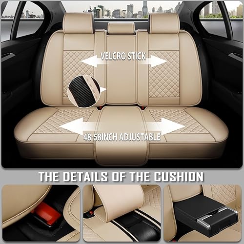 Miniatura 10 de Juego completo de fundas de asiento de automóvil, 5 asientos, universales, impermeables, de cuero, para la parte delantera y trasera, protectores