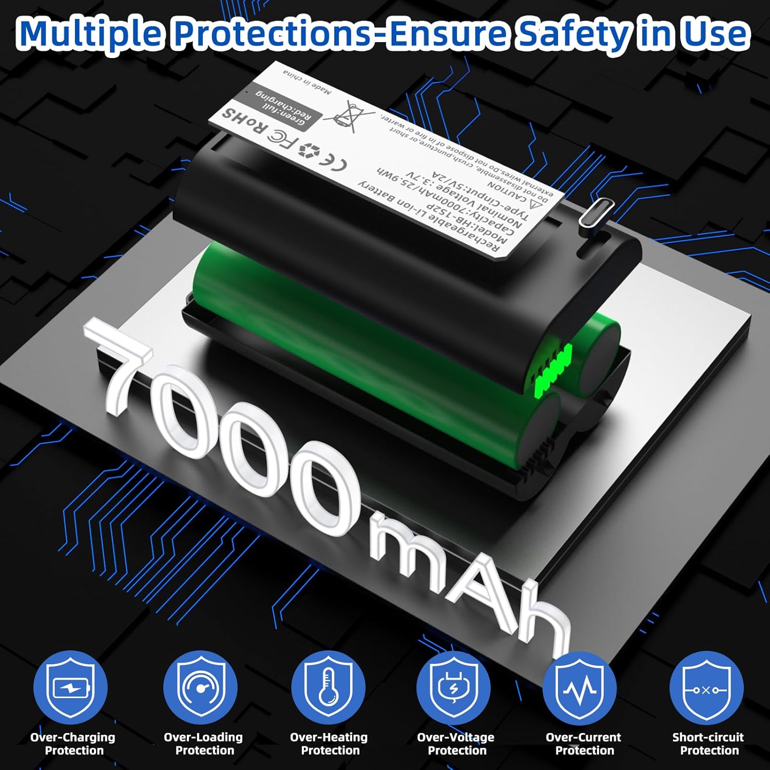 SAPBJ 2 Pack Battery for MyQ Garage Door Keypad, Upgraded 7000mAh Rechargeable Lithium ion Battery with Type-C Charging Port for myQ Garage Video Keypad