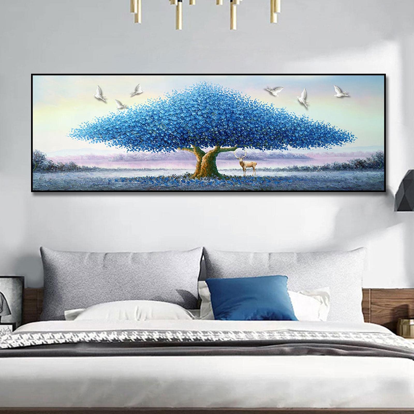 Abstrakter Baum Leinwandbild-Set - 3-teilig, Blau-silber, Handbemalt, Für Wohnzimmer & Schlafzimmer