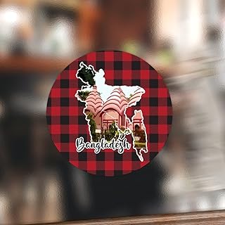 Swavecat 100PCS Flag of Bangladesh Round Stickers Decals Bangladesh Landscapes Cityscape Red Plaid Vinyl Round Sticker Gift World Traveler Stickers for Office School Classroom Family 2inch