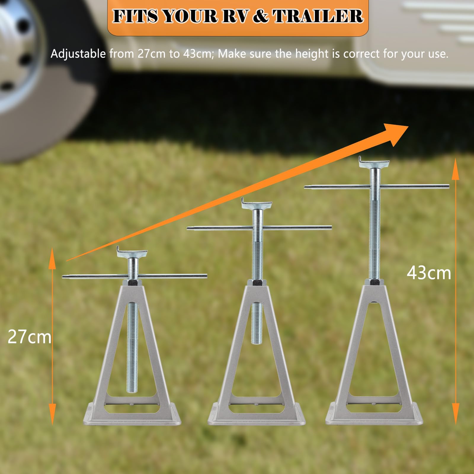 4er Set Caravan Stützbock, Wohnwagenstütze Unterstellbock Wohnwagen Anhänger Wohnmobile, Aluminium, Höhenverstellbar, je bis 900 Kg belastbar