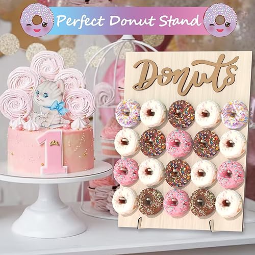 Miniatura 6 de Soporte de pared para donas, 2 piezas de soporte de madera para donas, 40 donas, tablero de donas para donas, fiesta de crecimiento, cumpleaños,