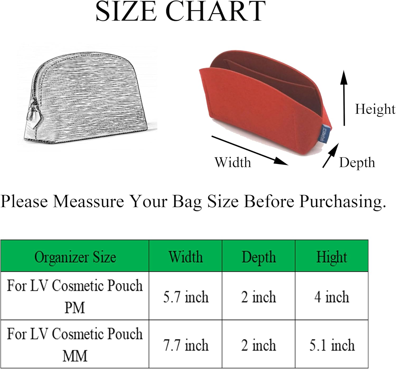Cosmetic Pouch MM organizer,Cosmetic Pouch PM insert.(Red-MM) image 2