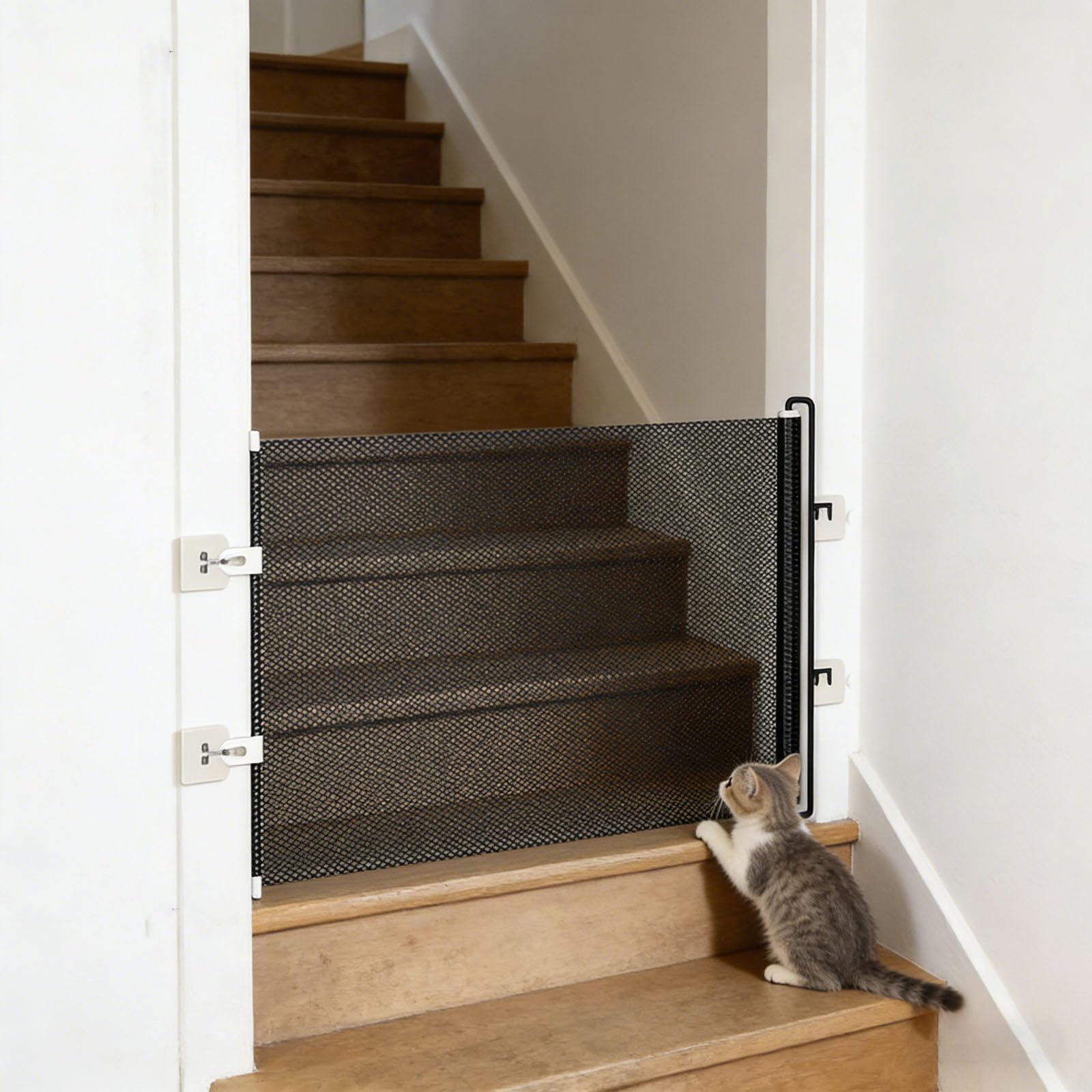 Retractable Stair Gate for Dogs, No Drilling Mesh Pet Gates for Dogs, Retractable Dog Gate, Baby Gate for Babies and Pets for Living Room, Bedroom, Hallways, Doorways, Indoor, Outdoor (M) - 5