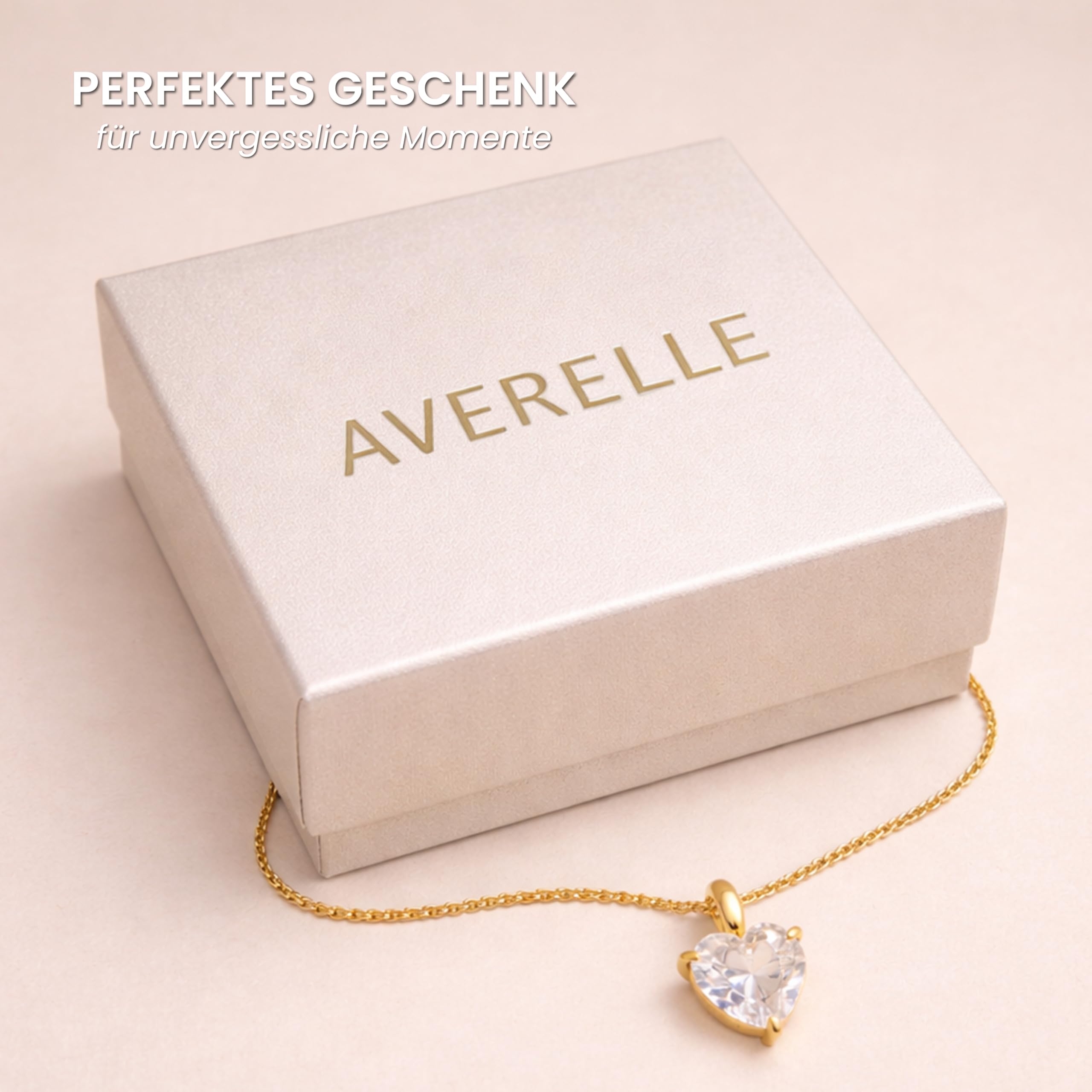 Halskette Damen, Herzkette mit Zirkonia, Gold- oder Silberkette