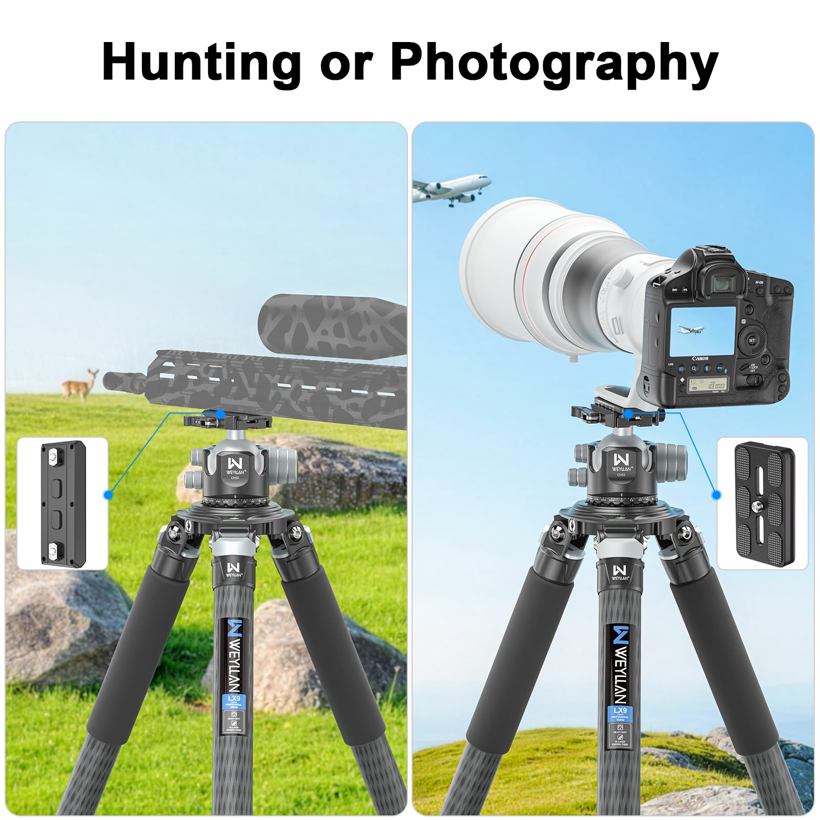 WEYLLAN CH55L Stativkugelkopf mit Hebelentriegelung, 55mm Low Profile Kugelkopf mit MLOK Arca Rail, Arca Schnellwechselplatte für Kamerastativ, Kamera, Monopod, DSLR, Teleskop, maximale Belastung 40kg