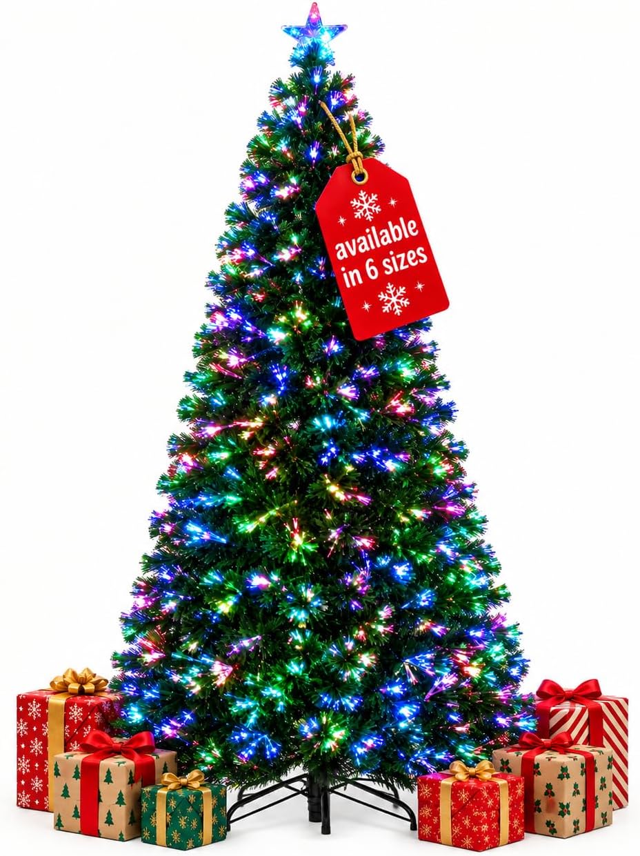 New Christmas Tree X-Mas Tree Fiber Optic Color Changing Multi Colour Led Lights With Star Free Standing Indoor Tree Lights XMAS Gift (2 FT)