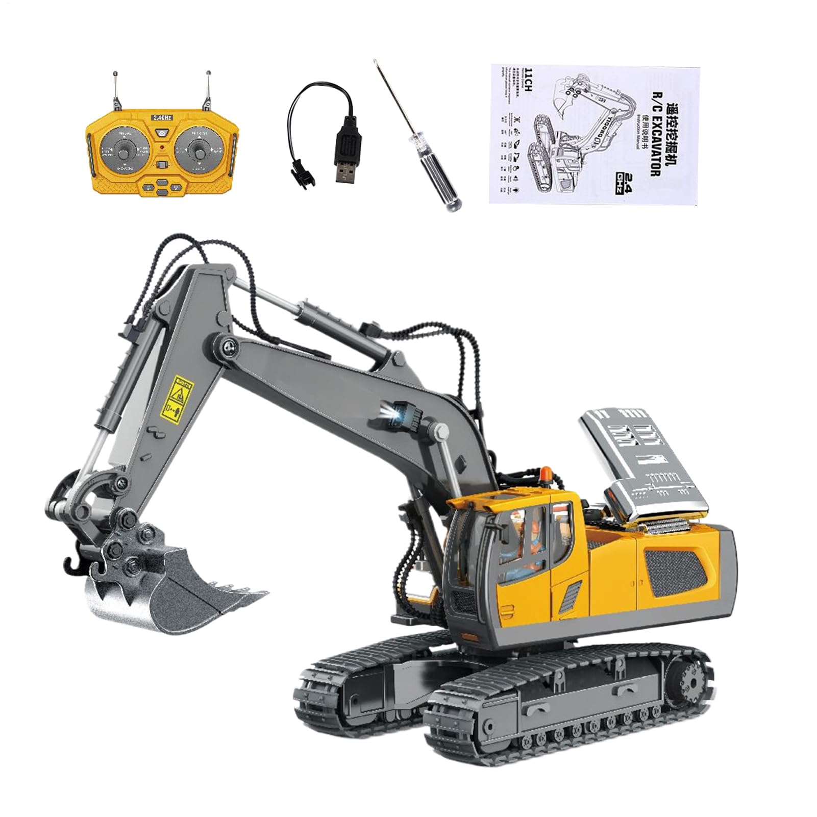 Générique Pelleteuse RC – Mini Tracteur Télécommandé | Jouet Véhicule de Construction avec Lumières & Sons, Rechargeable USB, Amusement Intérieur & Extérieur, Cadeau d’Anniversaire pour Garçons